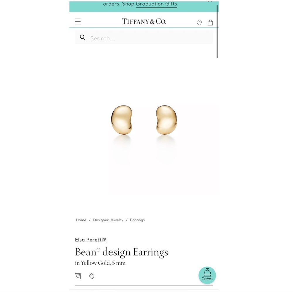 Authentic TIFFANY&CO. Elsa Peretti® Bean Design® earrings in 18k yellow gold 5mm
